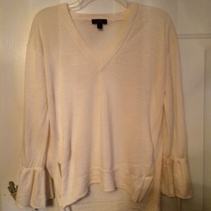 J Crew Cream Sweater w/Ruffle Sleeves Size M